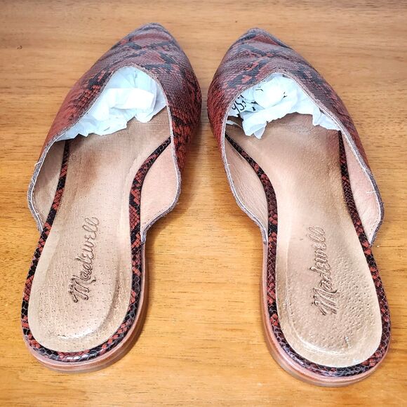 Madewell Emilia Snakeskin Mules Leather Slides Red Casual Summer Going Out SZ9 - Picture 4 of 9